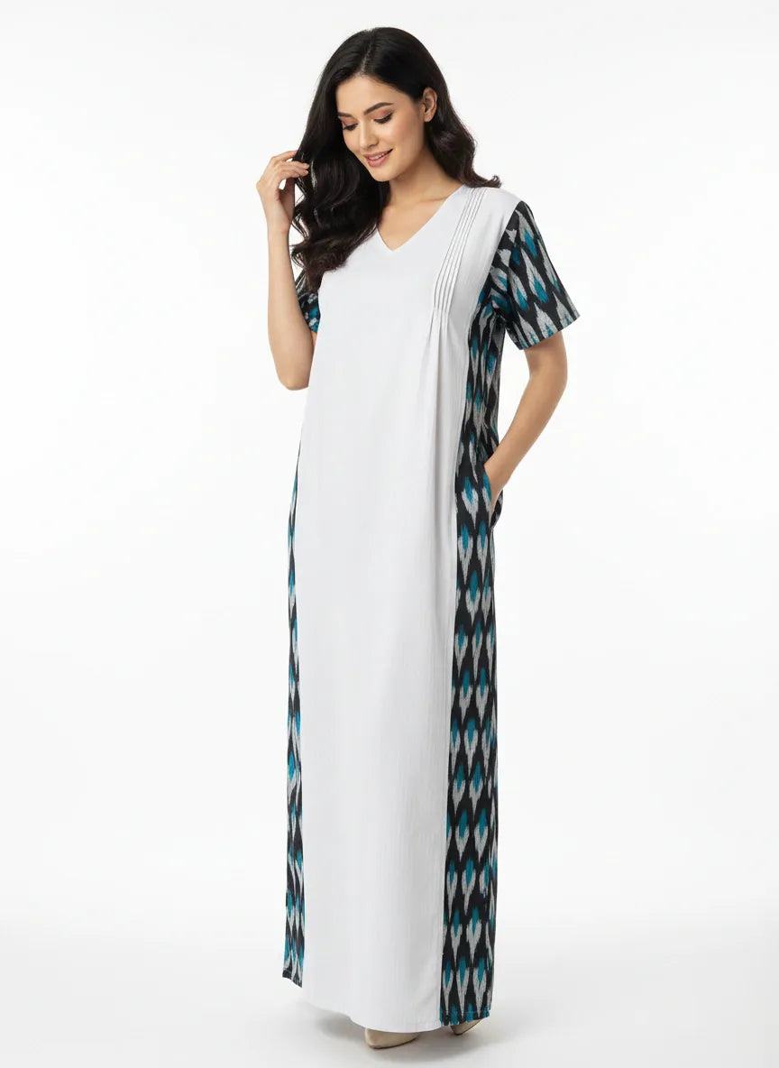 The Kaftan Company Nightwear Grey Cotton Ikat Panel Nightdress