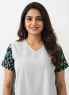The Kaftan Company Nightwear Grey Cotton Ikat Panel Nightdress