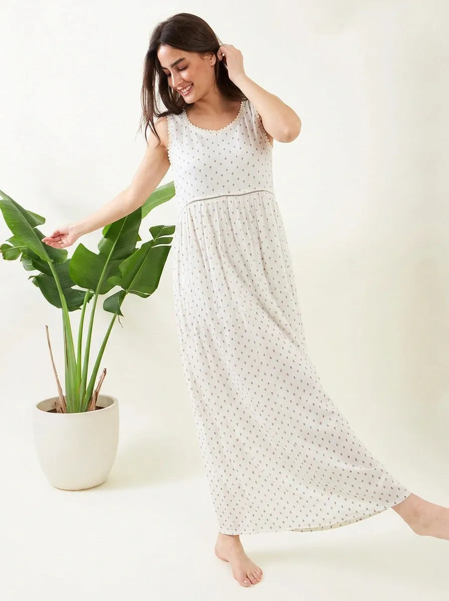 The Kaftan Company Nightwear Meadow Lace White Nightgown