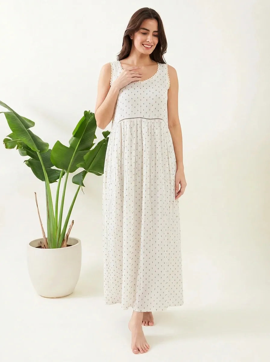 The Kaftan Company Nightwear Meadow Lace White Nightgown
