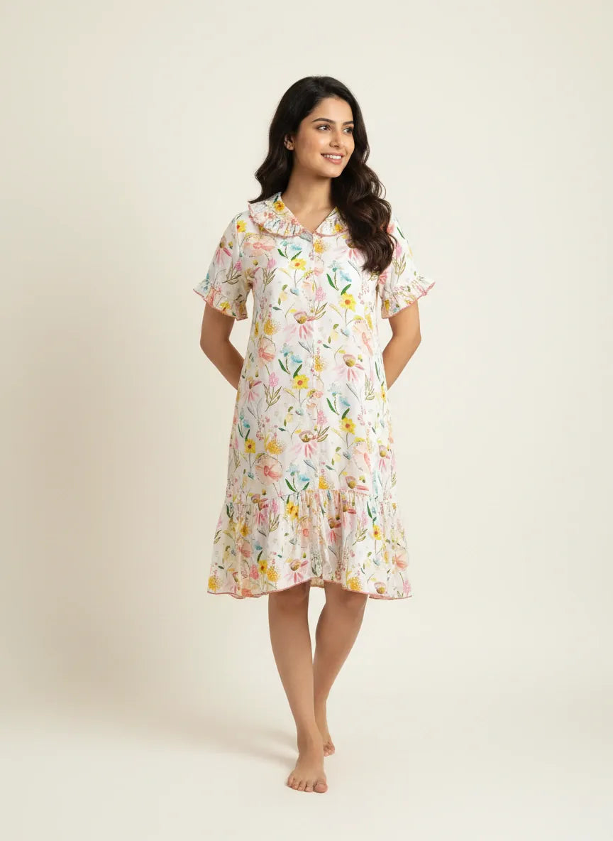 The Kaftan Company Nightwear Multi Wildflower Print Modal Sleepshirt