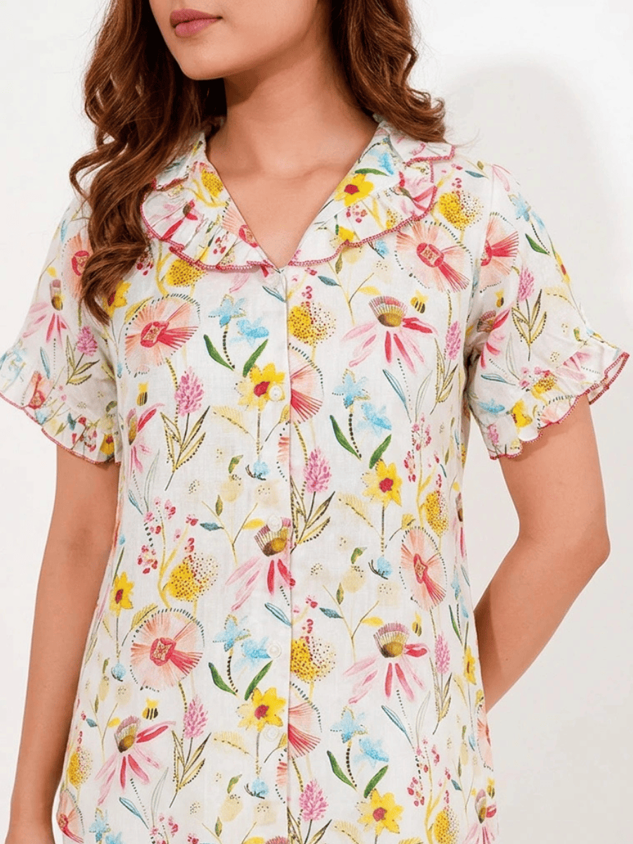 The Kaftan Company Nightwear Multi Wildflower Print Modal Sleepshirt