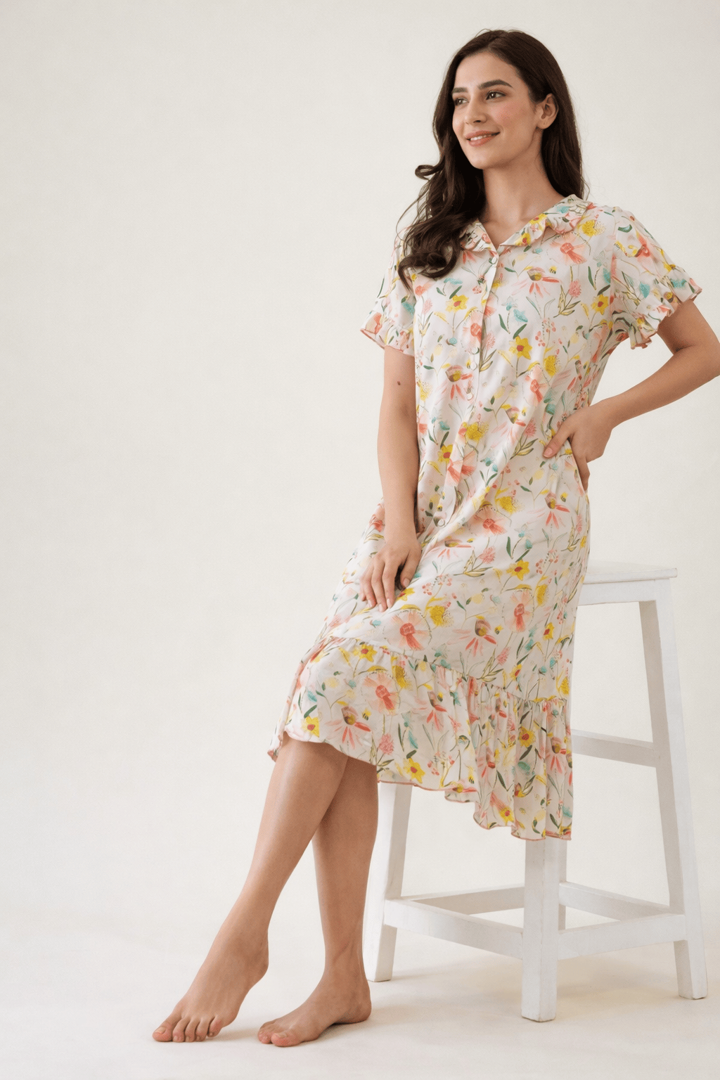 The Kaftan Company Nightwear Multi Wildflower Print Modal Sleepshirt