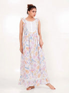The Kaftan Company Nightwear Pastel Tropical Print Cotton Nightdress