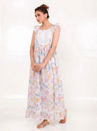 The Kaftan Company Nightwear Pastel Tropical Print Cotton Nightdress