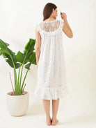 The Kaftan Company Nightwear Pineapple Ditsy White Cotton Nightdress