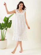 The Kaftan Company Nightwear Pineapple Ditsy White Cotton Nightdress