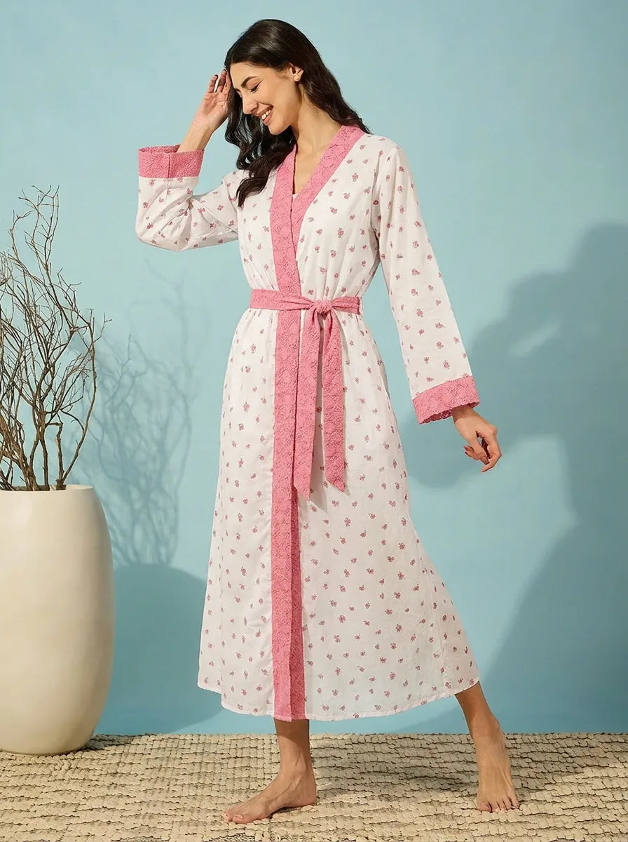 The Kaftan Company Nightwear Rose Ditsy Floral Cotton Robe