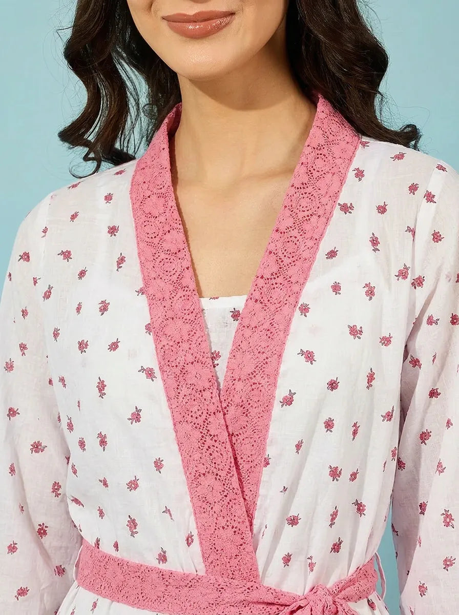 The Kaftan Company Nightwear Rose Ditsy Floral Cotton Robe