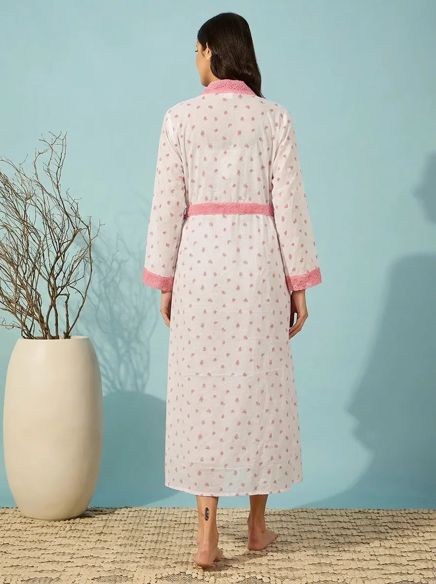 The Kaftan Company Nightwear Rose Ditsy Floral Cotton Robe