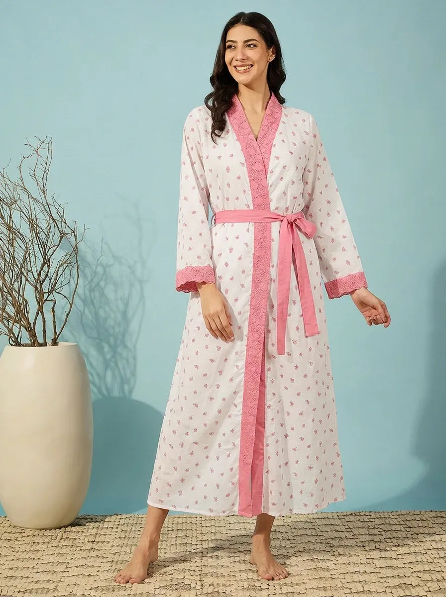 The Kaftan Company Nightwear Rose Ditsy Floral Cotton Robe