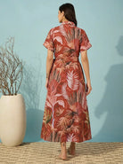 The Kaftan Company Nightwear Rust Tropical Leaf Print Cotton Sleep Gown