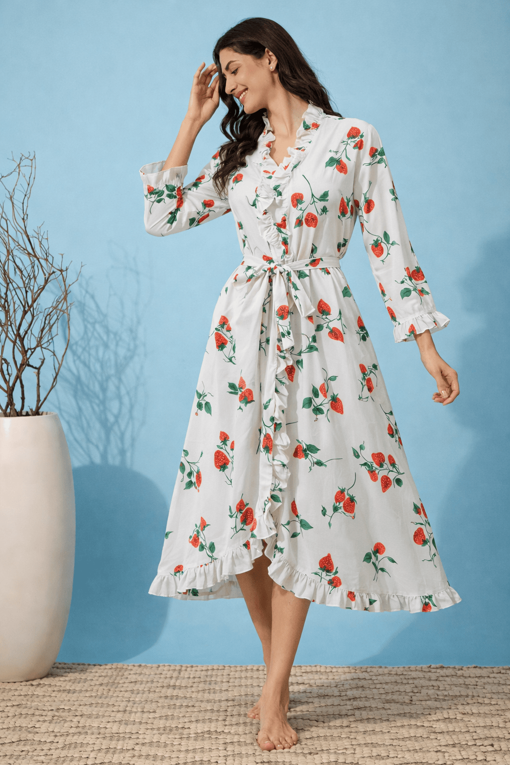 The Kaftan Company Nightwear Strawberry Garden White Nightgown