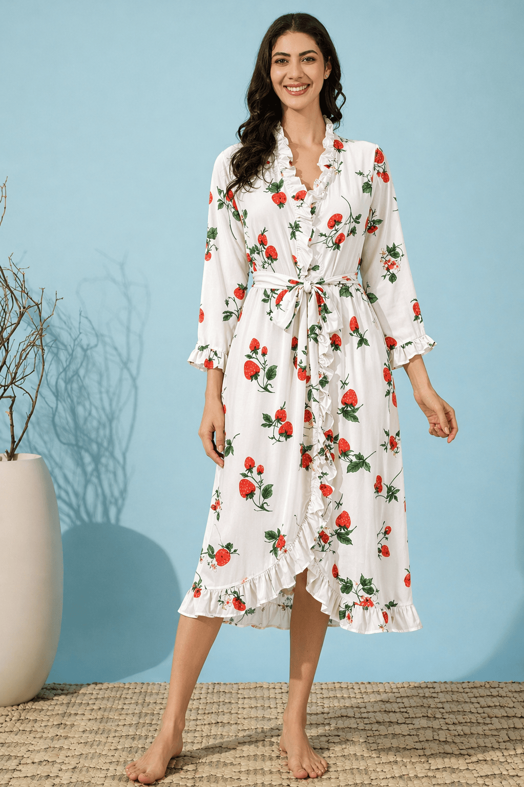 The Kaftan Company Nightwear Strawberry Garden White Nightgown