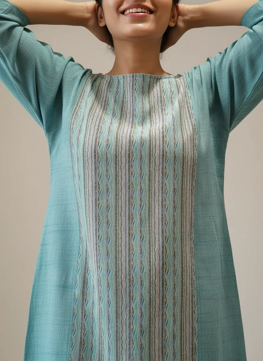 The Kaftan Company Nightwear Teal Stripe Panel Nightdress