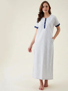 The Kaftan Company Nightwear White Navy Geometric Print Cotton Nightdress