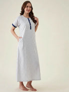 The Kaftan Company Nightwear White Navy Geometric Print Cotton Nightdress