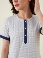The Kaftan Company Nightwear White Navy Geometric Print Cotton Nightdress