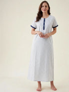 The Kaftan Company Nightwear White Navy Geometric Print Cotton Nightdress