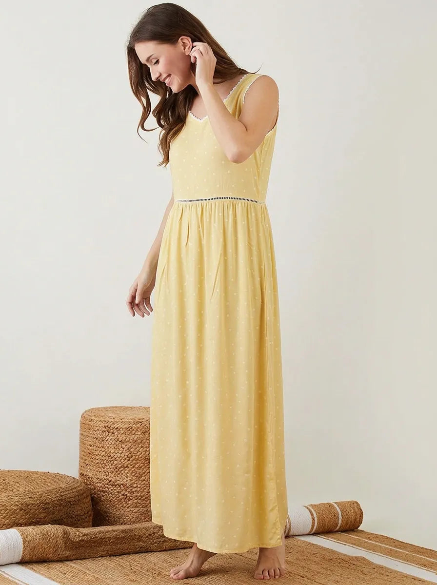 The Kaftan Company Nightwear Yellow Heart Print Modal Nightdress