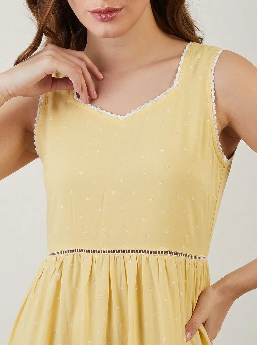 The Kaftan Company Nightwear Yellow Heart Print Modal Nightdress