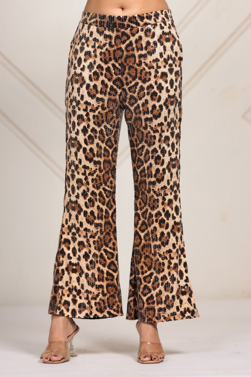 The Kaftan Company Pants Leopard Print Sequined Wide-Leg Pants