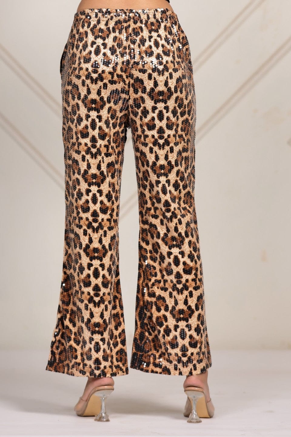 The Kaftan Company Pants Leopard Print Sequined Wide-Leg Pants