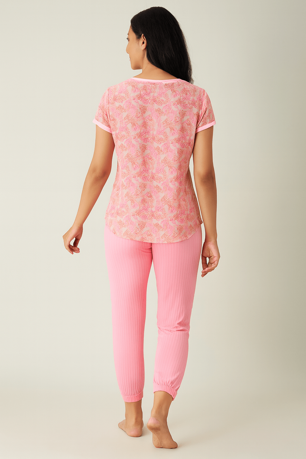 The Kaftan Company Pants Pink Ribbed Jogger Pants with Drawstring Waist