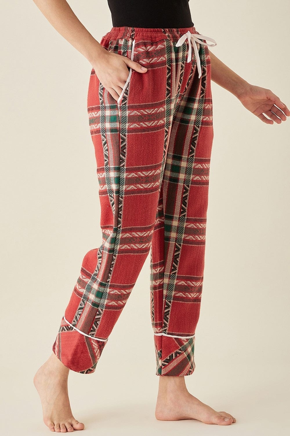 The Kaftan Company Pants Red Tartan Lounge Pants with Pockets