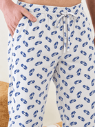 The Kaftan Company Pyjama Men's White Printed Cotton Pyjamas with Navy Piping