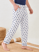 The Kaftan Company Pyjama Men's White Printed Cotton Pyjamas with Navy Piping