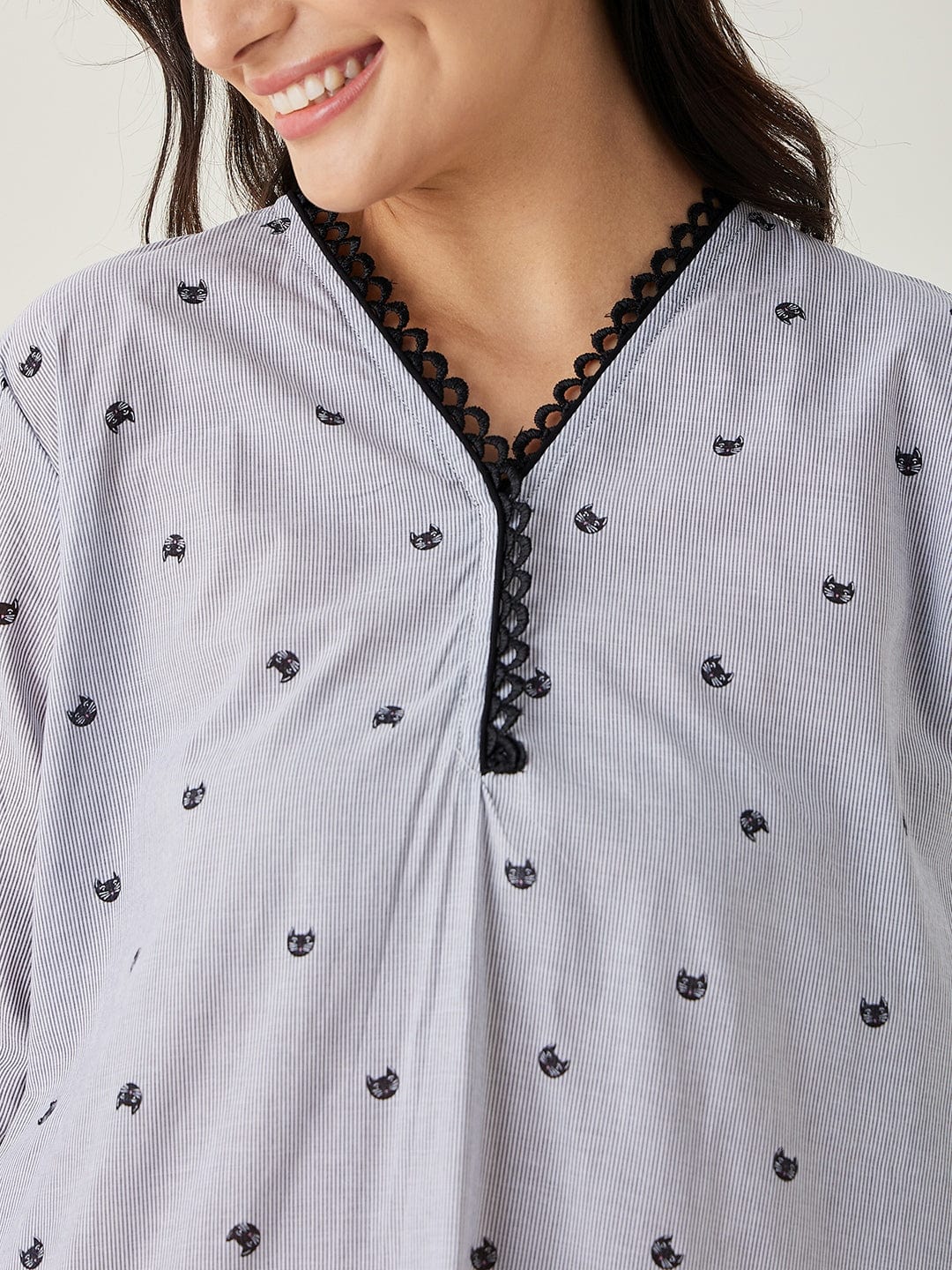 The Kaftan Company Pyjama Set Black and white Purrfectly Chic Cat Coord set