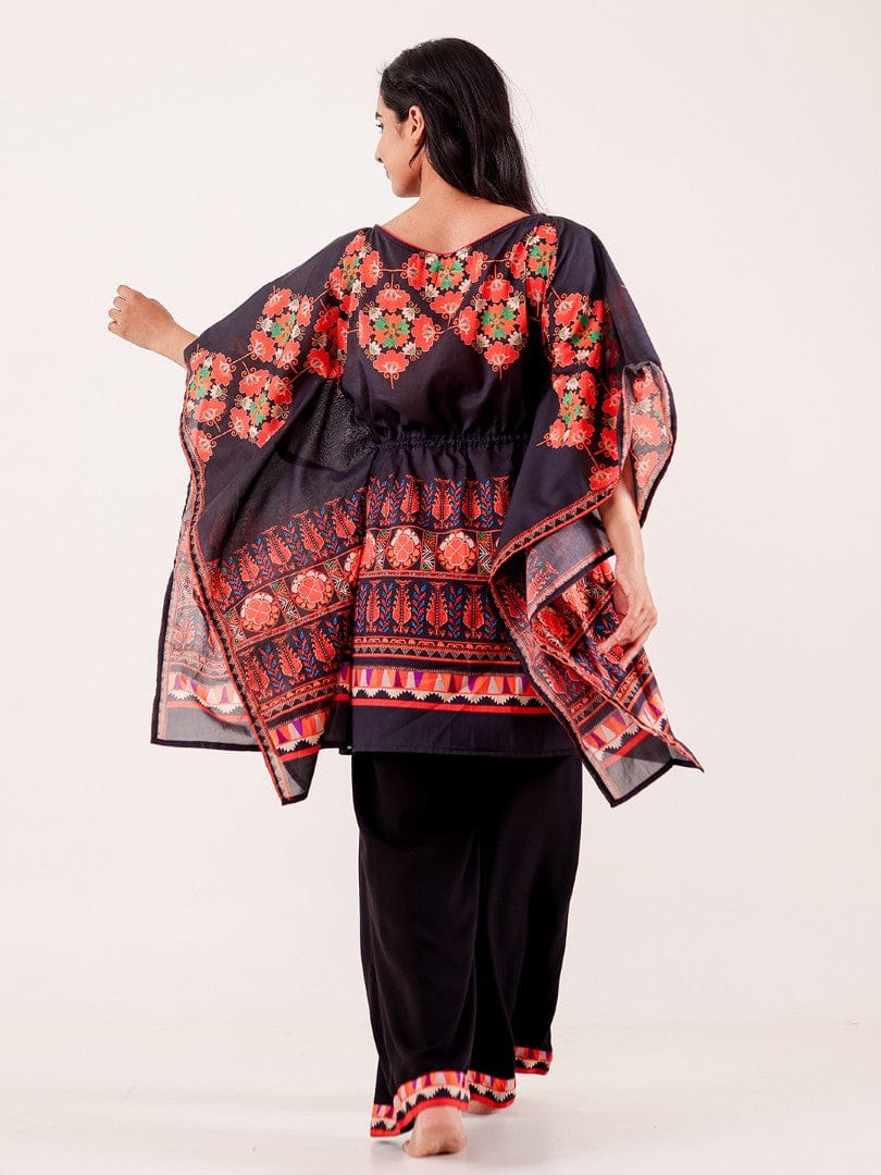 The Kaftan Company Pyjama Set Black Ethnic Printed Viscose Nightwear Pyjama Set