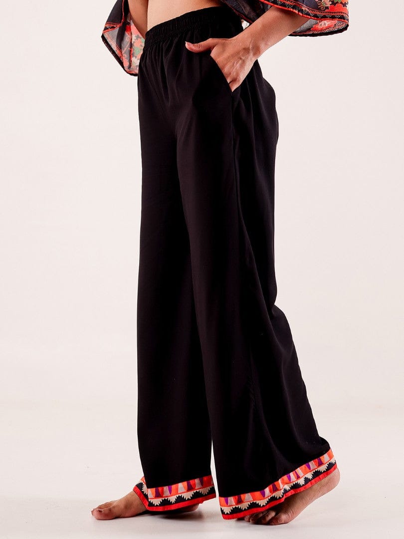 The Kaftan Company Pyjama Set Black Ethnic Printed Viscose Nightwear Pyjama Set