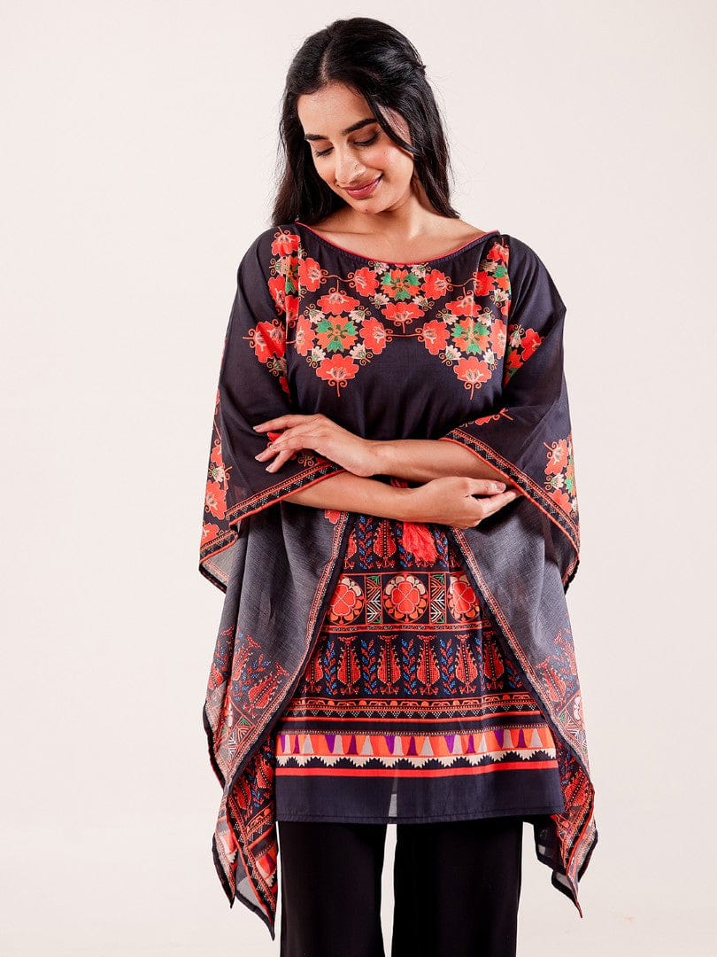 The Kaftan Company Pyjama Set Black Ethnic Printed Viscose Nightwear Pyjama Set