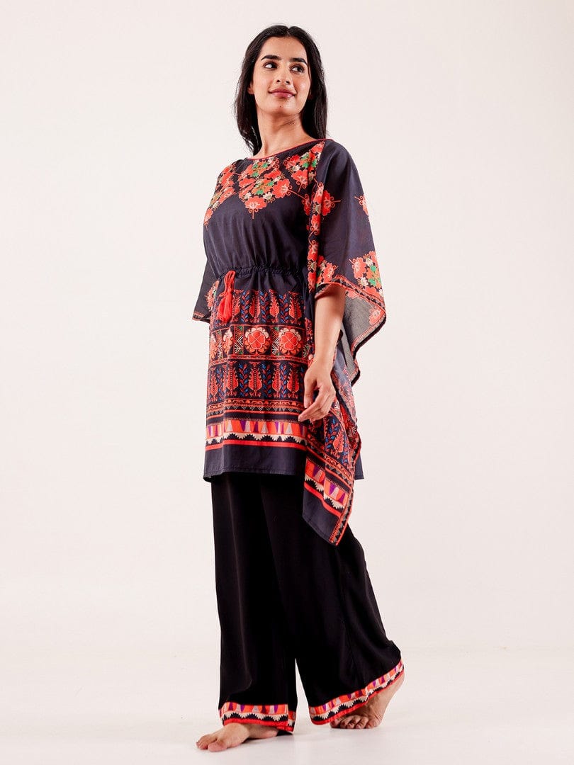 The Kaftan Company Pyjama Set Black Ethnic Printed Viscose Nightwear Pyjama Set