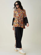 The Kaftan Company Pyjama Set Black Flutter Printed Co-ord Set