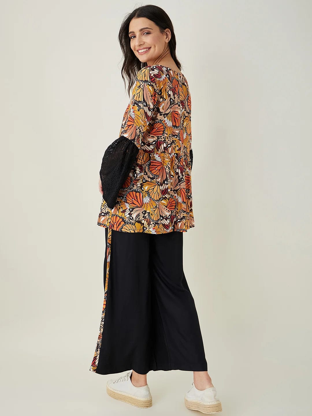 The Kaftan Company Pyjama Set Black Flutter Printed Co-ord Set