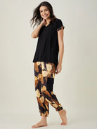 The Kaftan Company Pyjama Set Black Flutter Printed Pajama Set