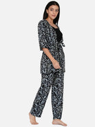 The Kaftan Company Pyjama Set Black geomteric print top and pyjama set