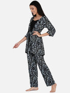 The Kaftan Company Pyjama Set Black geomteric print top and pyjama set