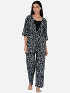 The Kaftan Company Pyjama Set Black geomteric print top and pyjama set