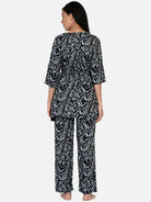 The Kaftan Company Pyjama Set Black geomteric print top and pyjama set