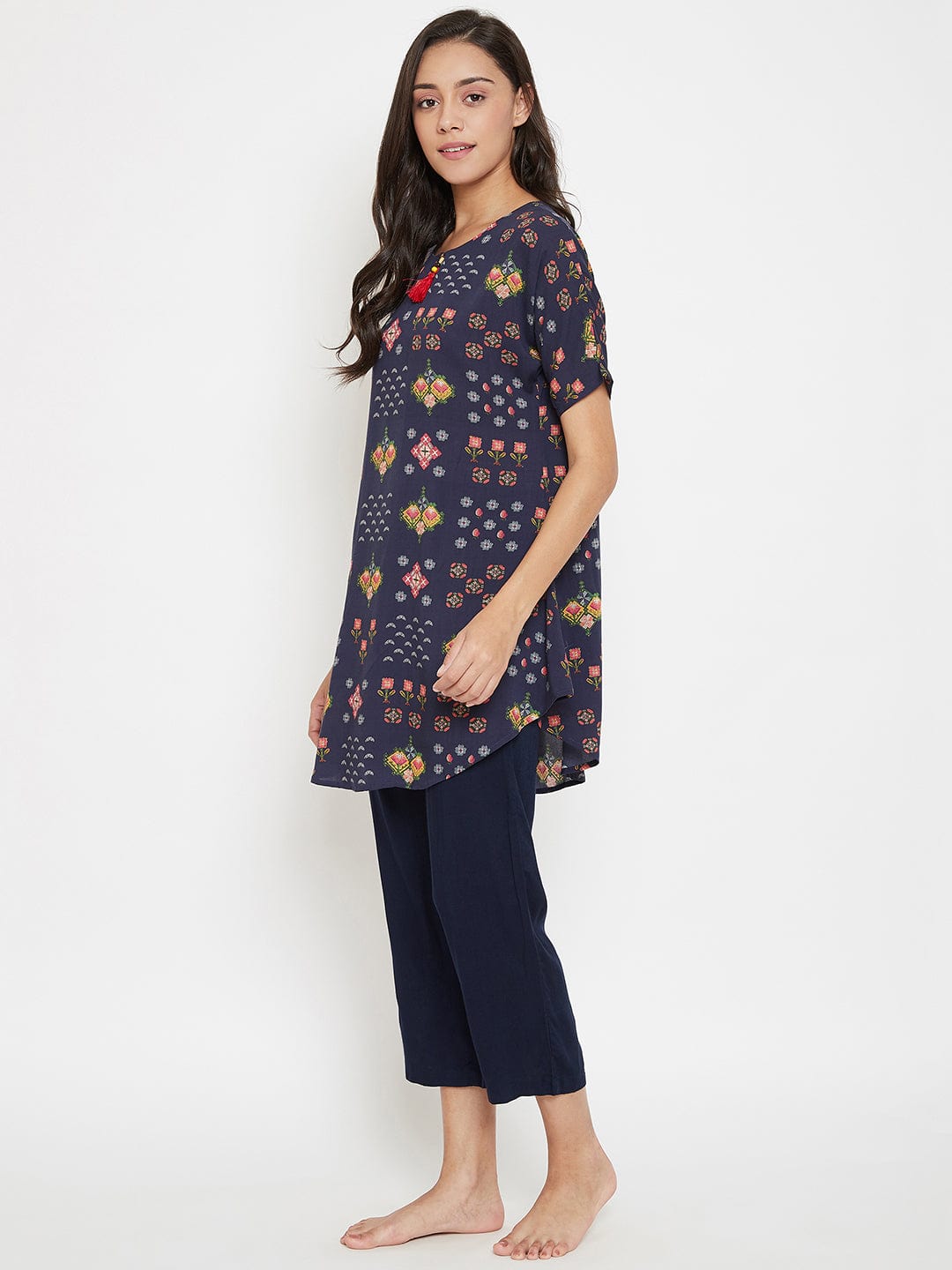 The Kaftan Company Pyjama Set Blue Aztec Print Pyjama Set