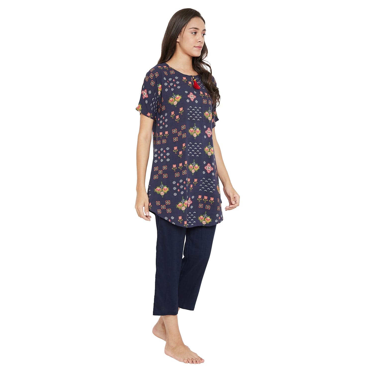 The Kaftan Company Pyjama Set Blue Aztec Print Pyjama Set