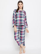 The Kaftan Company Pyjama Set Blue Checked Reversible Plaid Lounge Set
