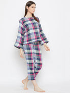 The Kaftan Company Pyjama Set Blue Checked Reversible Plaid Lounge Set