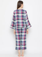 The Kaftan Company Pyjama Set Blue Checked Reversible Plaid Lounge Set