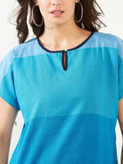 The Kaftan Company Pyjama Set Blue Colorblock Handloom Cotton Capri Nightsuit