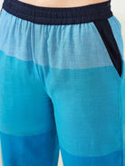 The Kaftan Company Pyjama Set Blue Colorblock Handloom Cotton Capri Nightsuit